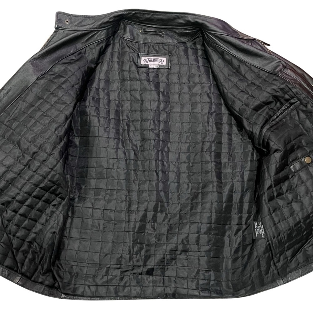 Y2K Max Rider Black Leather Moto Jacket – Racing Stripe – Size L - Picture 4 of 12